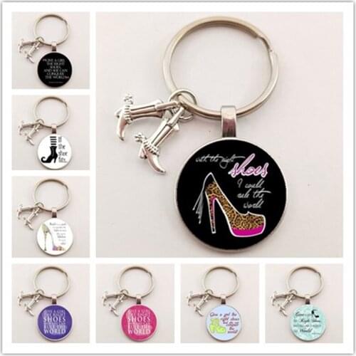Vintage fashion Give a girl the right shoes and she can conquer the world keychain ladies high heels key chain ring