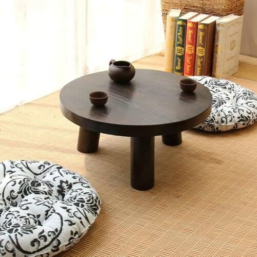 Japanese Antique Small Round Table 40x22cm Paulownia Wood Traditional Asian Furniture Living Room Low Floor Coffee Table Wooden