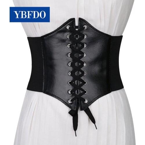 YBFD 2021 High Waist Sexy Corset Wide Slimming Body Top for Women Fashion Stretch Waist Belt Wide Elastic PU Leather Tie Bowknot