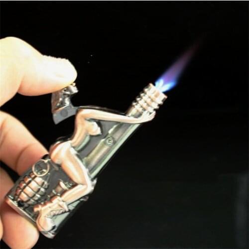 Creative Sexy Beauty Butane Lighter Bronze Metal Windproof Lighter Inflatable Mens Smoking Cigar Funny Gift Gadget