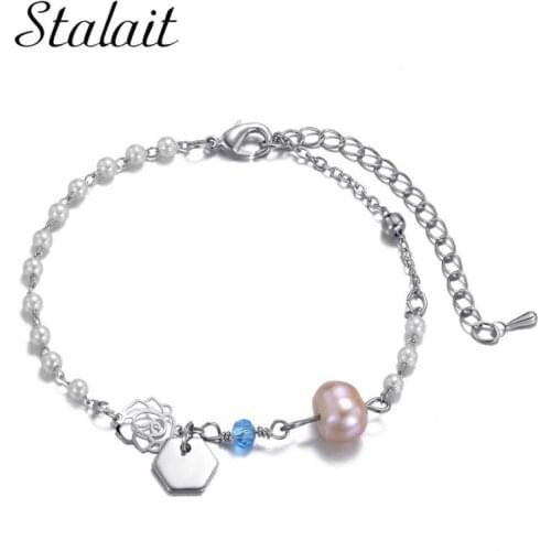 Retro Flesh Colored Pearl Charms For Bracelets Hollow Roses Blue Crystal Beads Bracelet Braided Hexagon Handmad New Arrival
