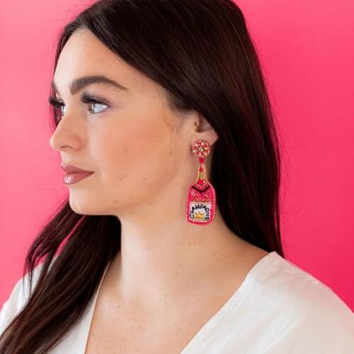 Dvacaman Pink Champagne Bottle Earrings for Women New Design Statement Handmade Beaded Long Dangle Earrings High Quality Bijoux