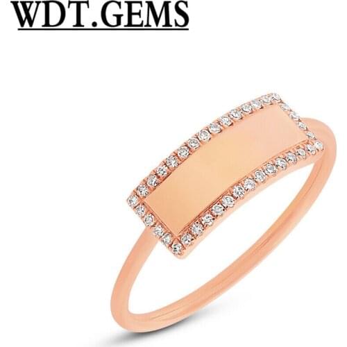 0.11 CT 10K Rose Gold Natural Round Cut Diamond ID Statement Fashion Bar Ring