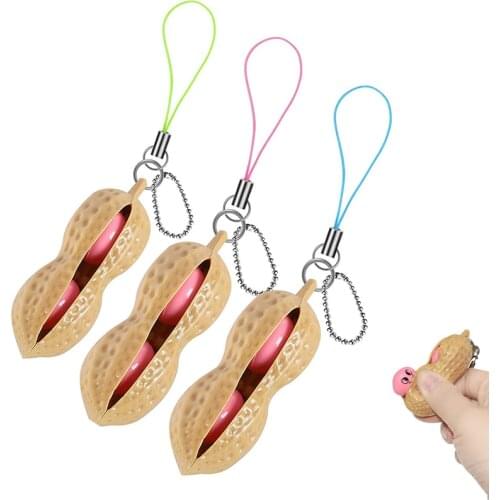 1/2/4 Pcs Peanut Keychain Fidget Toys Squeeze Peas Beans Keyring Stress Relief Gadgets Gadgets Pop It Pendant for Phones Keys