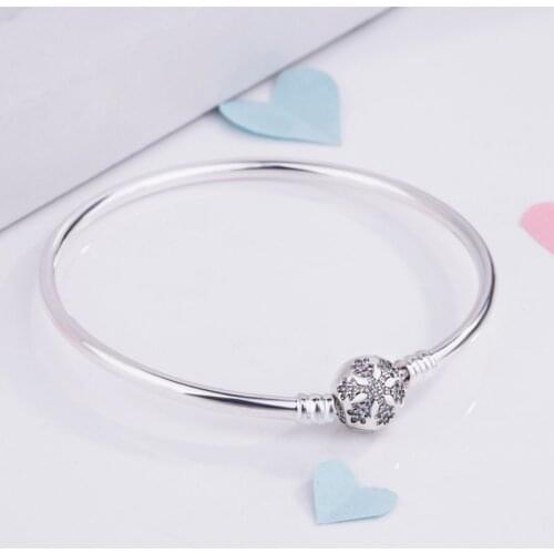 100% 925 Sterling Silver Pan Bracelet Classic Snowflake Button Crystal Snowflake Fashion Bracelet Fit Diy Charm Women Jewelry