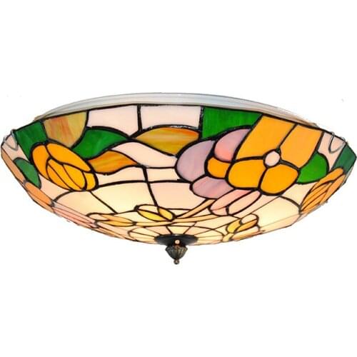 16" Classic Tiffany Flower Pattern Flush Mount Lamps E26/E27 European Style Stained Glass Ceiling Lights Fixture Lighting CL267