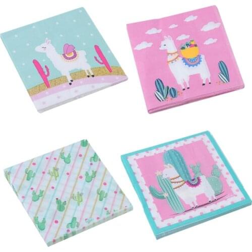 20pcs Animal Llama Alpaca Paper Napkins Birthday Party Decorations Kids Facial Napkin Desert Cactus Llama Summer Hawaiian Party