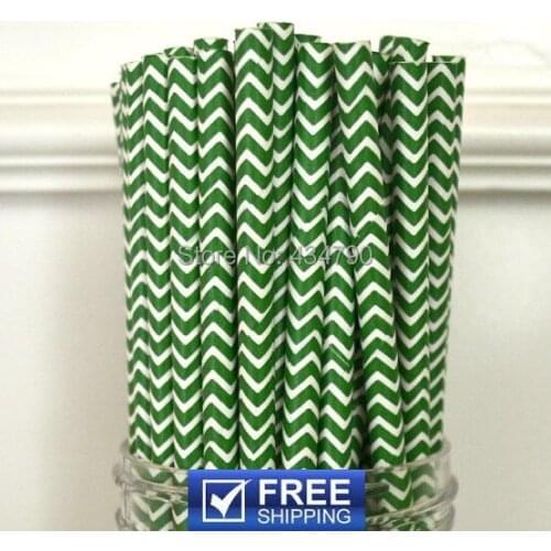 200pcs Kelly Green Chevron Paper Straws Biodegradable,Colorful Party Supplies St. Patricks Day Christmas Decorations