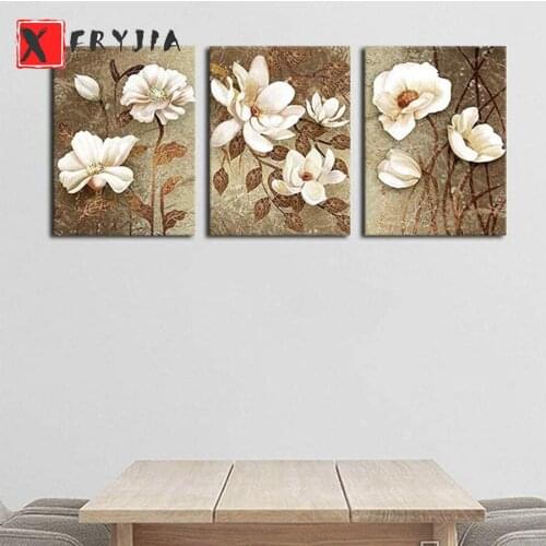 3pcs 5d Diamond painting Triptych Vintage decoration full round diamond embroidery white flower bathroom living room decoration