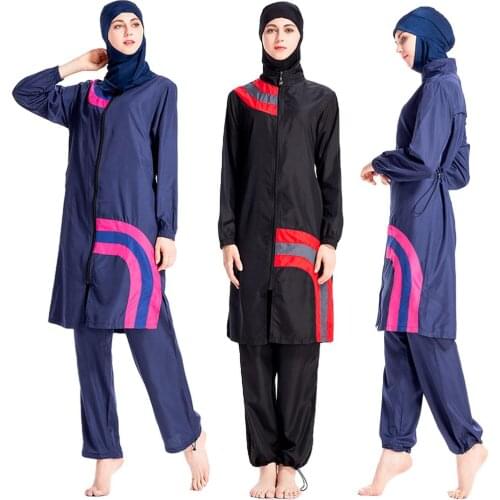 3pcs Muslim Women Hijab Swimwear Full Cover Beachwear Islamic Burkini Swimsuit Modest Bathing Suit Swim Surf Wear Tops Trousers