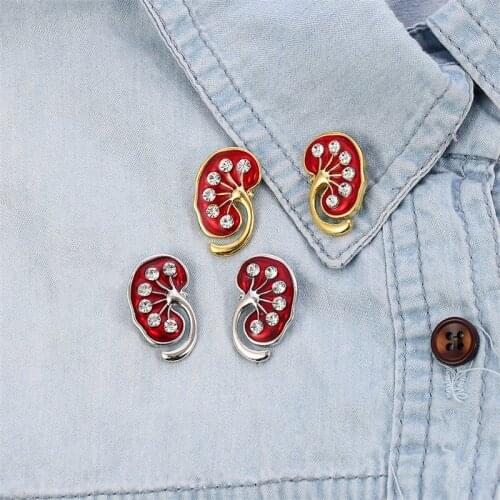 Free Shipping Wholesale 10Pcs/Lot Red Kidney Crystal Enamel Pin Medical Gift Doctor Nurse Brooches Jewellery Accessories Badge