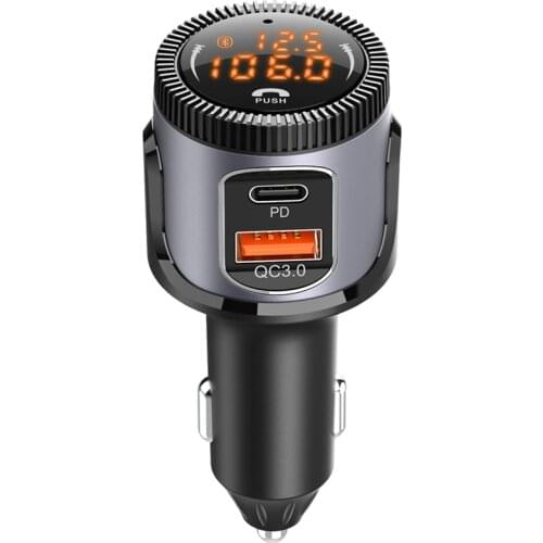 Bluetooth FM Transmitter, 5.0 FM Transmitter for Car QC 3.0 + USB C Pd 18W Charger TB Radio Adapter MP3 Music Player