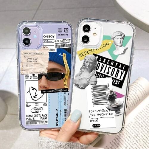 Clear Silicone Phone Case For iphone 12 Pro Max Funda iphone 11 Apple 12 Mini 6 s 7 8 Plus XS Max X XR SE 2020 Art Lable Cover
