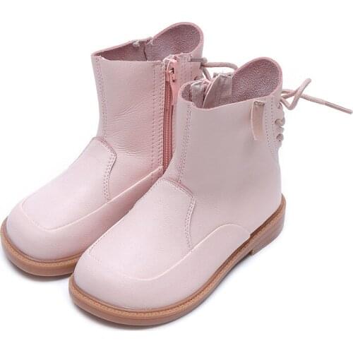 CUZULLAA Solid Color Children Autumn Ankle Boots Leather Shoes For Girls Solft Sole Fashion Boots Size 21-37
