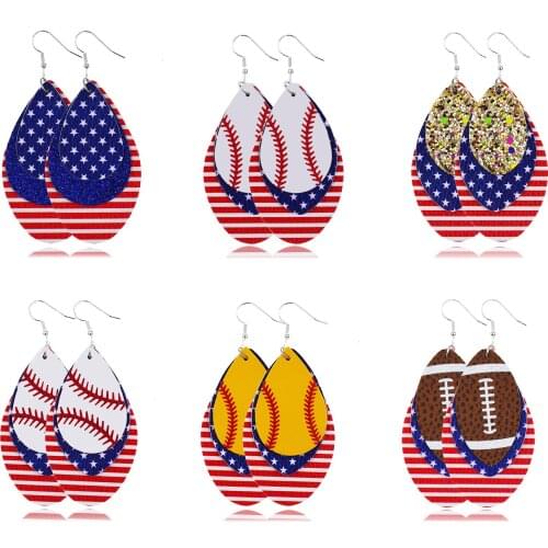 Independence Day Leather Earrings Women Double layer Drop Earrings Stars And Stripes Teardrop Dangle Earrings Fashion jewelry