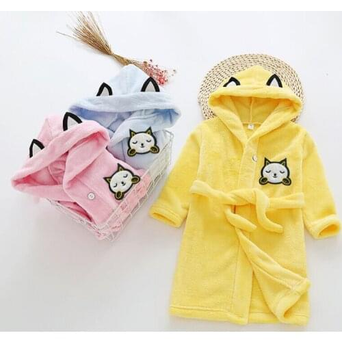 2 3 4 5 6 7 Years Toddler Kids Bath Robe AutumnWinter Cartoon Hooded Pajamas Boys Bathrobe Baby Girls Sleepwear 2020 New Arrival