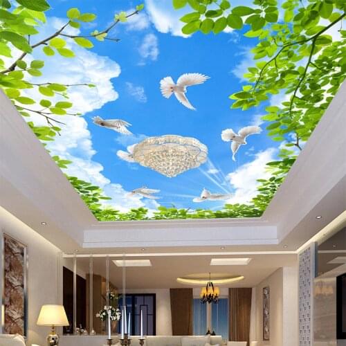 HD Blue Sky Pigeon Wallpapers Ceiling Mural Wallpaper 3D Stereo Space Wall Papers Personalized Living Room Hotel Papel De Parede