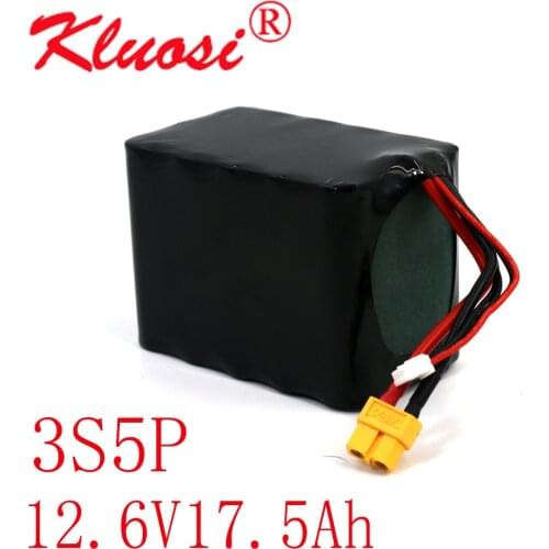 KLUOSI 3S5P 12V 17.5Ah 18Ah 12.6V High Capacity UAV Rechargeable Li-ion Battery for Various RC Airplane Quadrotor XH2.54-4P XT60