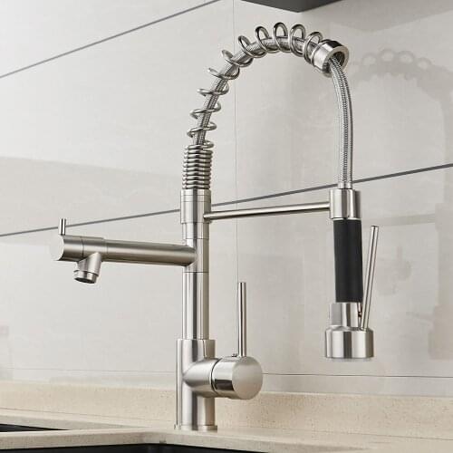 Spring Style Kitchen Faucet Brushed Nickel Faucet Pull Out Torneira All Around Rotate Swivel Water Outlet Mixer Tap DG266008