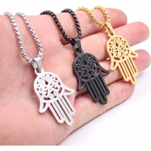 Best seller Gold/ black Stainless Steel Open Hamsa Hand of Love Wisdom Forgiveness Pendant Rolo chain necklace 18-30 inch