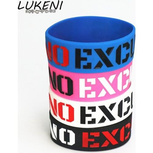 LUKENI 1PC Fashion No Excuses Motivation Silicone Wristband Rubber Bracelets & Bangles Used In Any Sport Activities Gift SH076