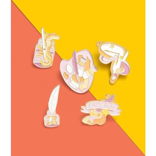 Dream Artist Enamel Pins Custom Brush Palette Paint Clock Badges for Shirt Coat Lapel Pin Brooches Jewelry Gifts for the painter