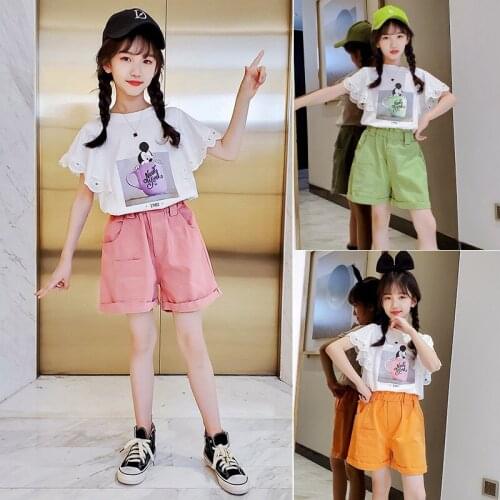 Girls Fashion Sets Summer Mickey Girl Party Clothing Childrens Short-sleeved Cartoon Birthday Princess Toddler Cotton Set
