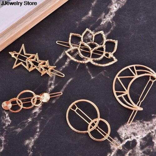 Fashion Woman Hair Accessories Triangle Hair Clip Pin Metal Geometric Alloy Moon Circle Hairgrip Barrette Girls Headwear NEW