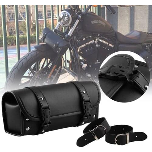 Motorcycle Bag Saddlebag PU Leather Front Fork Tail Handlebar Tool Bags with Adjustable Straps for Harley Yamaha Honda Kawasaki