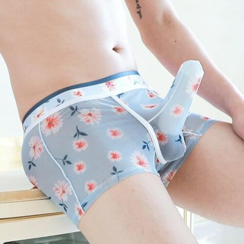 Men Flowers Elephant Nose Boxer Pouch Briefs Penis Sheath Trunks Underpants Shorts Underwear With Peni Sleeve Gays Bikini
