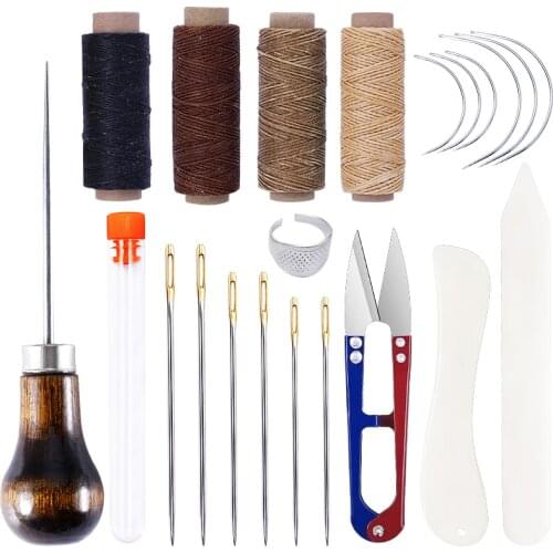 LMDZ 12Pcs Leather Craft Sewing Tools Kit Hand Stiching Waxed Thread Awl Needles Bone Folder for DIY Bookbinding Leather Working