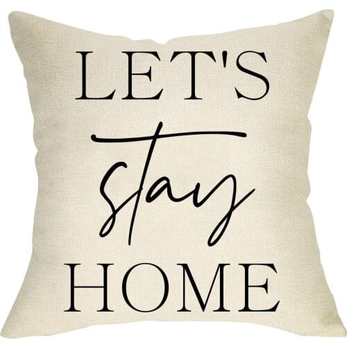 Softxpp Lets Stay Home Decorative Quote Throw Pillow Cover Quarantine Sign Cushion Case Home Decorations Cotton Linen Outside