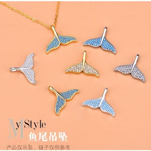 New special 925 Sterling Silver full diamond fishtail pendant net red pendant Beaded Bracelet Necklace Pendant