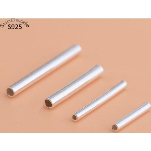 Genuine Real Pure Solid 925 Sterling Silver Connector Straight Tube Long Beads Bracelet Necklace Silver Jewelry Making Findings