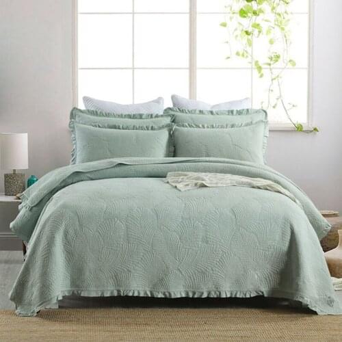 Soft Cotton Bedspreads Quilt Sets 3pcs Sanding Quilts Lace Decor Embroidered Bed Cover Shams King Queen Size Coverlet Blanket