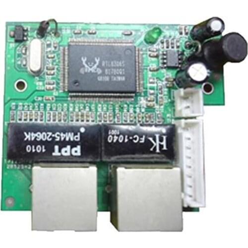 Factory direct mini fast 10/100mbps 2 port ethernet network lan hub switch board two layer pcb 2 rj45 1*8pin head port