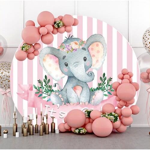 Pink Sweet Its A Girl Baby Elephant Birthday Party Baby Shower Customized Elastic Round Backdrops Photography Photo Background