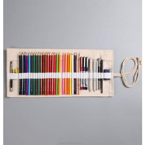 12/24/36/48/72 Holes Canvas Roll Up Pen Curtain Pencil Bag Case Makeup Wrap Holder Storage Pouch Jy6 21 Dropship