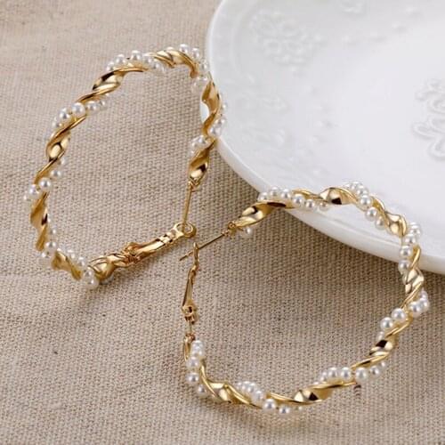 Vienkim New Fashion Classic Metal Round Women Hoop Earrings Korean Personality Simple Circle Pearl Earrings For Female Jewelry