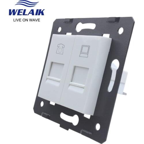 WELAIK EU-Standard Telephone-Computer RJ45 CAT6 Socket-DIY Parts-Wall Socket-parts Without-Glass-Panel A8TPCOW/B