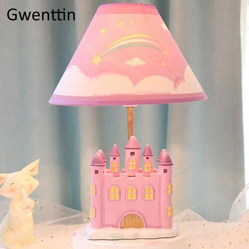 Princess Castle Modern Pink Girl Table Lamp for Children Bedroom Bedside Home Art Decoration LED Desk Lighting Fixtures Kid Gift
