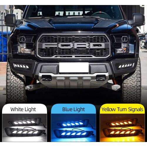 2PCS Car DRL LED Daytime Running Lights For Ford Raptor SVT F150 2016 2017 2018 2019 2020 Turn Signal Fog Lamp