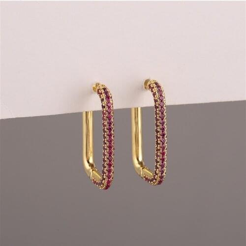 European and American Ear Jewelry Rectangular Copper Plated 18k Gold Micro-Inlaid Zircon Earrings Simple Personality Womens