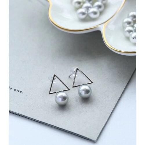 Triangle 925 Sterling Silver Earrings Mountings Jewelry Parts Fittings Womens Accessories for Pearls Beads Stones Agate Jade