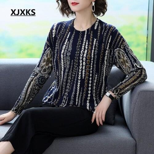 XJXKS High elasticity comfortable wool knitted sweater women pullover 2020 autumn winter new women printed sweater