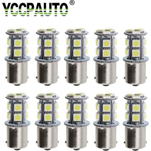YCCPAUTO 10Pcs 1156 BA15S LED Bulbs 5050 13 SMD Amber White Red P21w LED Car Turn Signal Reverse Lights Parking Lamp DRL 12V
