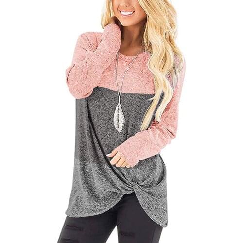 Women Round Neck T Shirt Color Block Blouse Loose Casual Top Loose casual stitching and color matching twisted top T-shirt