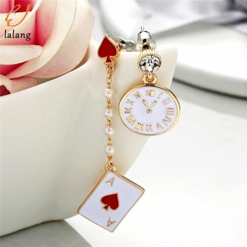 Gold Asymmetrical Earrings Red Peach Earrings Alice In Wonderland Dangle Earrings Poker Card Womens Earring Fashion Jewelry