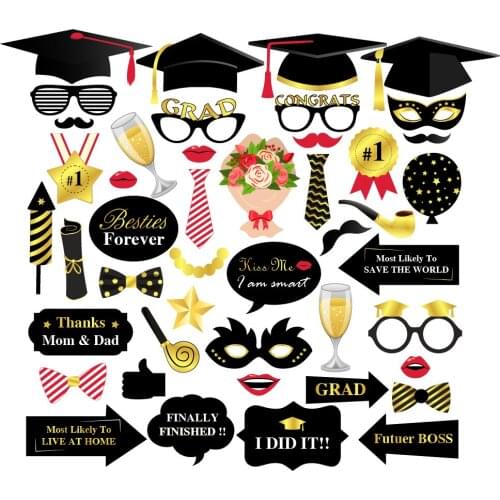 44pcs DIY Bachelor Cap Photobooth Props Champagne Flower Graduation Party Decoration Grad Party Supplies PZ153