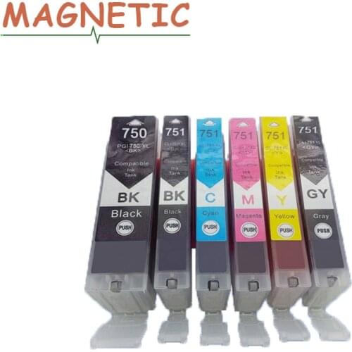 6pcs PGI750 compatible ink cartridge pgi 750 cli 751 for canon PIXMA MG5470 MG6470 MX727 MX927 IP7270 IX6770 MG5570 6870 printer